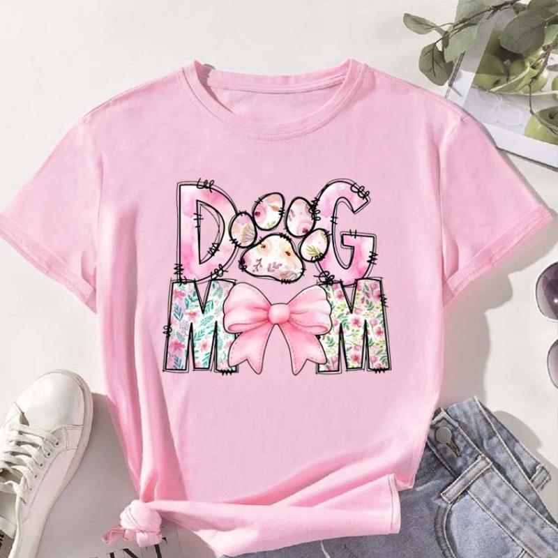 Trend Dog Mama Bedruckte Damen T-Shirts Mode Cartoon Grafikdruck T-Shirts Kleidung Damen Shirt Kurzarm Lässige Tees