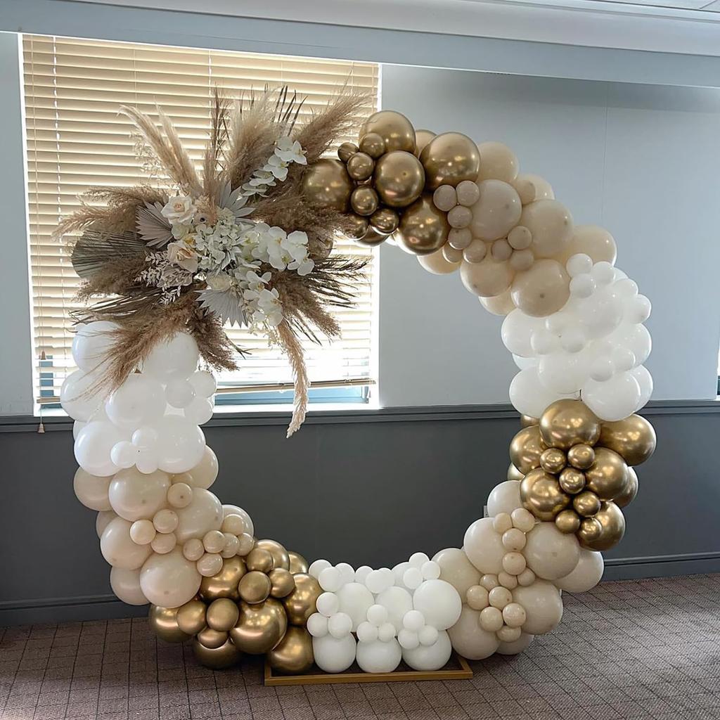 129Pcs Gold and White Latex Balloon Set Suitable for Birthday Parties, Weddings, Valentine's Day Parties, and Decoration