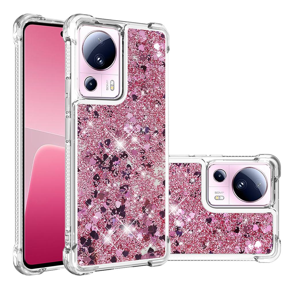 

For Xiaomi 13 Lite/Civi 2 5G TPU Case Glitter Quicksand Shockproof Phone Back Cover Rose Gold/Hearts