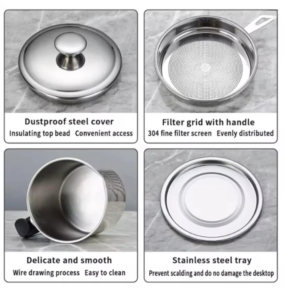 Stainless Steel Oil Strainer Pot Container with Fine Mesh Jug Storage Can with Filter with Base Cooking Oil Pot Kitchen Tools