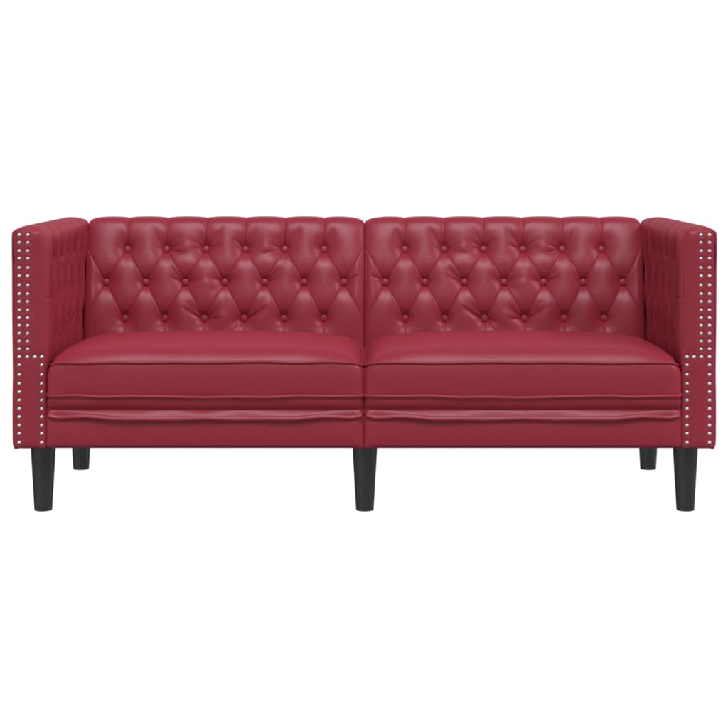 Chesterfield 2 Seater Sofa in Burgundy Artificial Leather