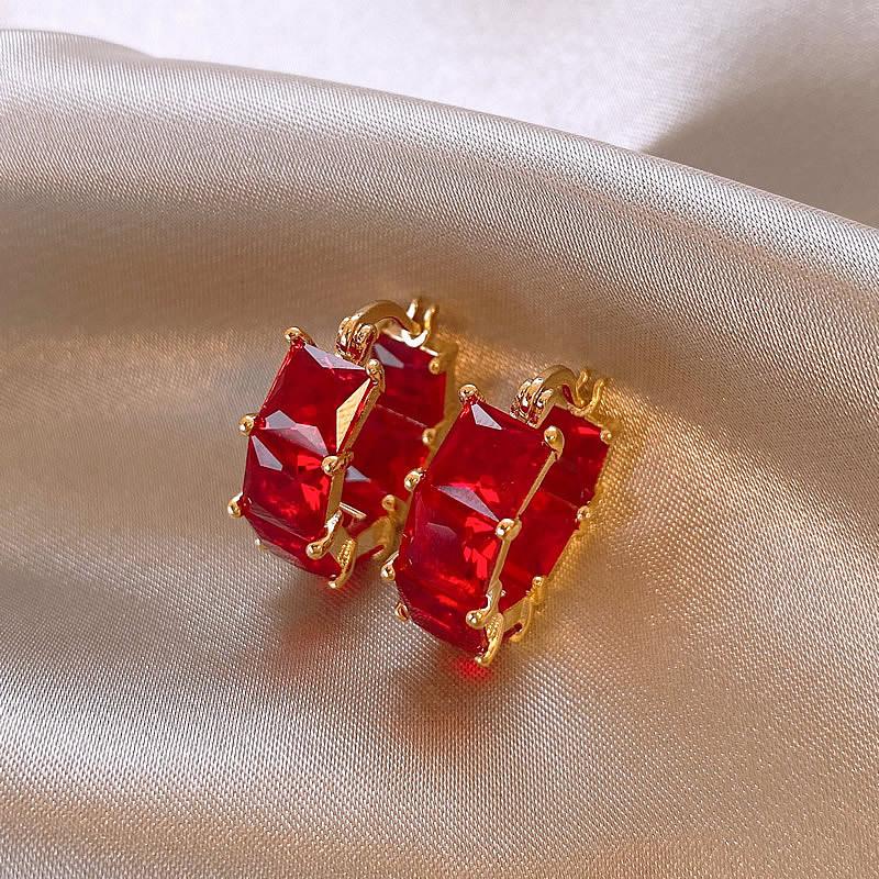 Luxus Rote Farbe Zirkon Quadratische Creolen Für Frauen Exquisite Glänzende Kristall Persönlichkeit Ohrring Hochzeit Zirkon Geschenk 2024 Neu