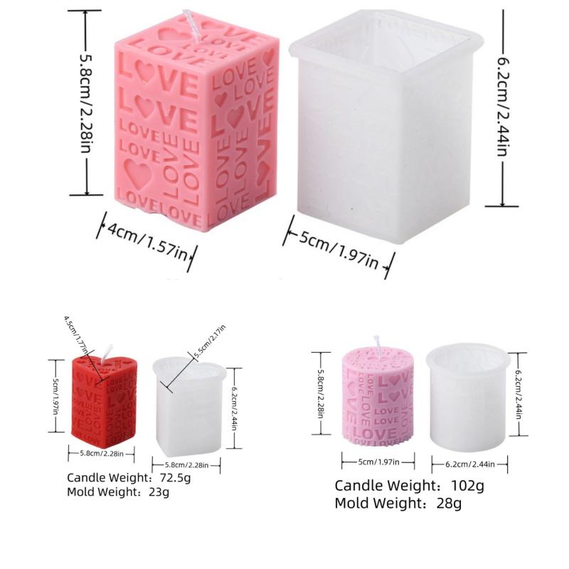3D Love Pillar Candle Mold Embossed Love Letters Cylinder Cube Mold Heart Pillar Candle Mold DIY Valentine s Day Gift Mold
