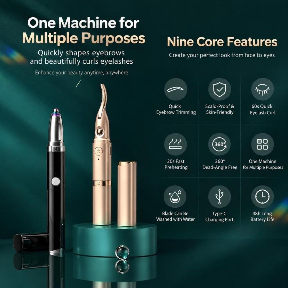 Heated Eyebrow Shaver 2 In 1 Automatic Eyebrow Trimmer Portable Electric Eyelash Curler for Women