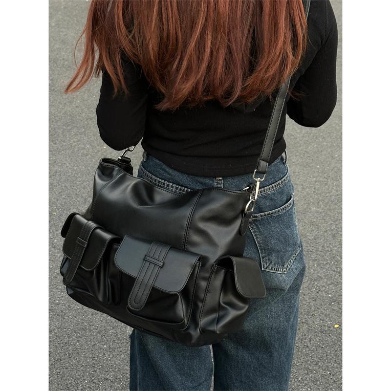 American Retro Large Capaci Motorcycle Messenger Bag 2025 Fall and Winter New Arrival This Year Popular Multi-Pocket Black ...