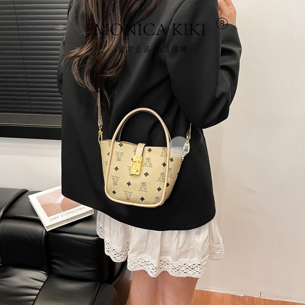 2025 new high-end fashion versatile bucket bag contrasting color presbyopia shoulder oblique span bag portable women's bag