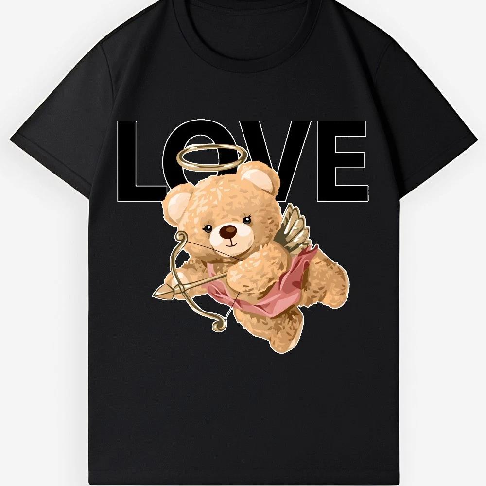 Cupid Teddy Bear LOVE T-Shirt Valentine s Day Casual Tee for Men Women M