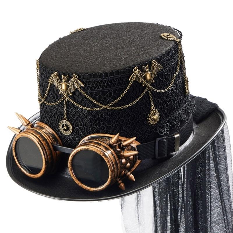 Steampunk Flachkappenhut für Damen Herren mit Schutzbrille Halloween Cosplay Party Kostümhut Gotischer Stil Hut Musikfestival Hut
