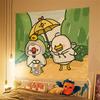 Cute Ducks In Rainy Day Tapestry  Kawaii Cartoon Animal Wall Hanging for Kids Bedroom Nursery Cozy Dorm Decor