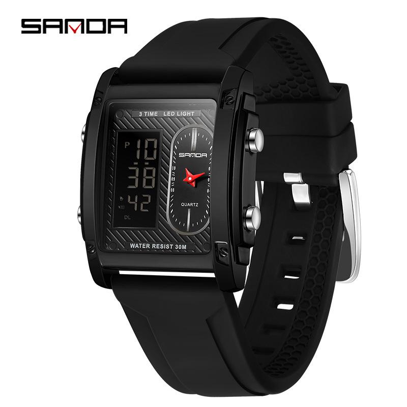 Sanda Men's Luminous Waterproof Multi-Function Electronic Watch with Dual Display