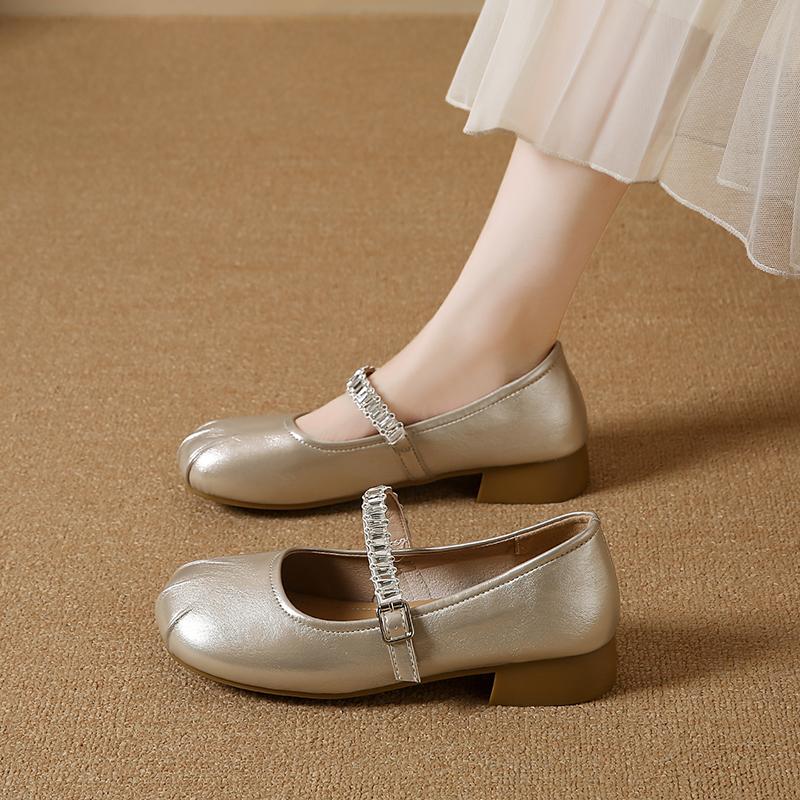 

Fashion CRLAYDK Classic Women Flat Shoes Casual Slip On Loafers Ladies Mary Jane Chunky Low Heels Soft Leather Dress Mules Driving Mocs 40