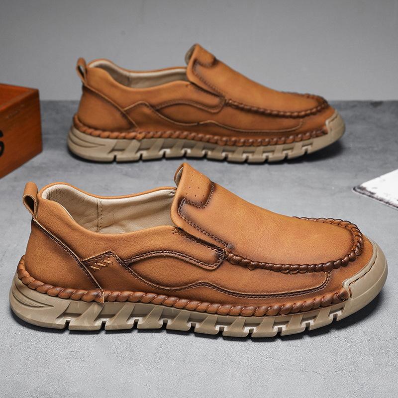 Leather shoes men's 2025 new autumn one-pedal lazy Doudou shoes hand-stitched soft sole lightweight large size casual shoes