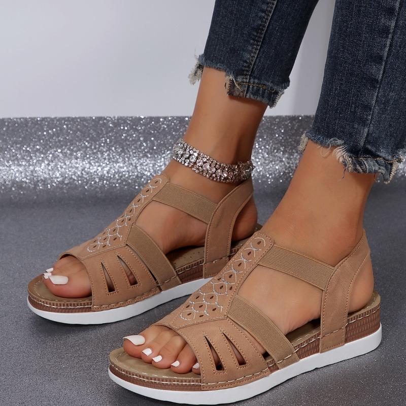2025 Hot Sale Ladies Shoes Open Toe Women's Sandals Summer Rome Hollow Solid Outdoor Casual Comfortable Beach Wedge Sandals