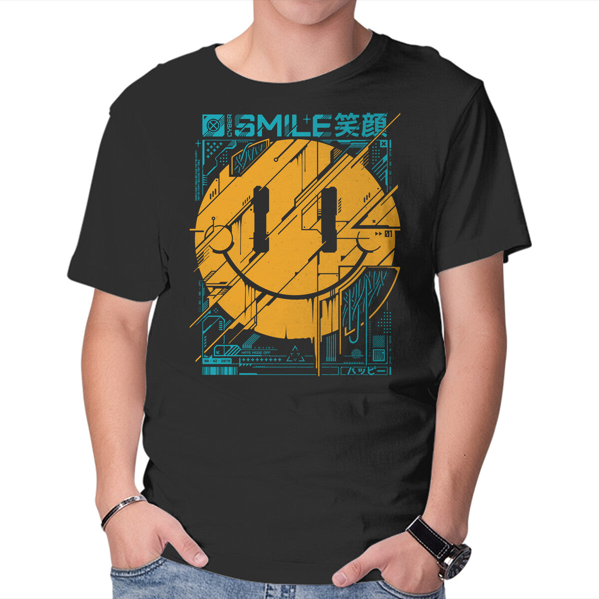 Unisex Crew Neck T-Shirt Cyber Smile Graphic Short Sleeve Casual Tee XXL