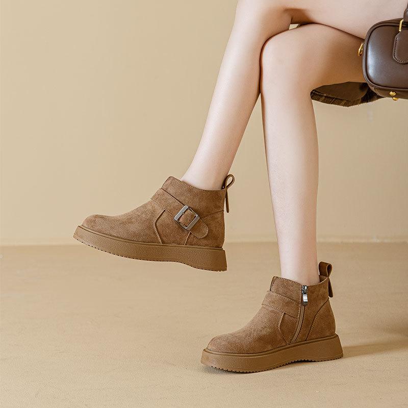 

Обувь на толстой подошве, Ретро ботинки, Женские осенне-зимние новые флисовые ботинки, Повседневные и универсальные ботильоны 40 хаки