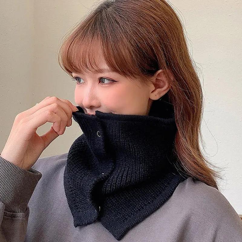 Man Hedging Fake Collar Elastic Hooded Woolen Neck Guard Bib Pullover For Woman'S Single Loop Knit Button Folded Warm Scarf T39