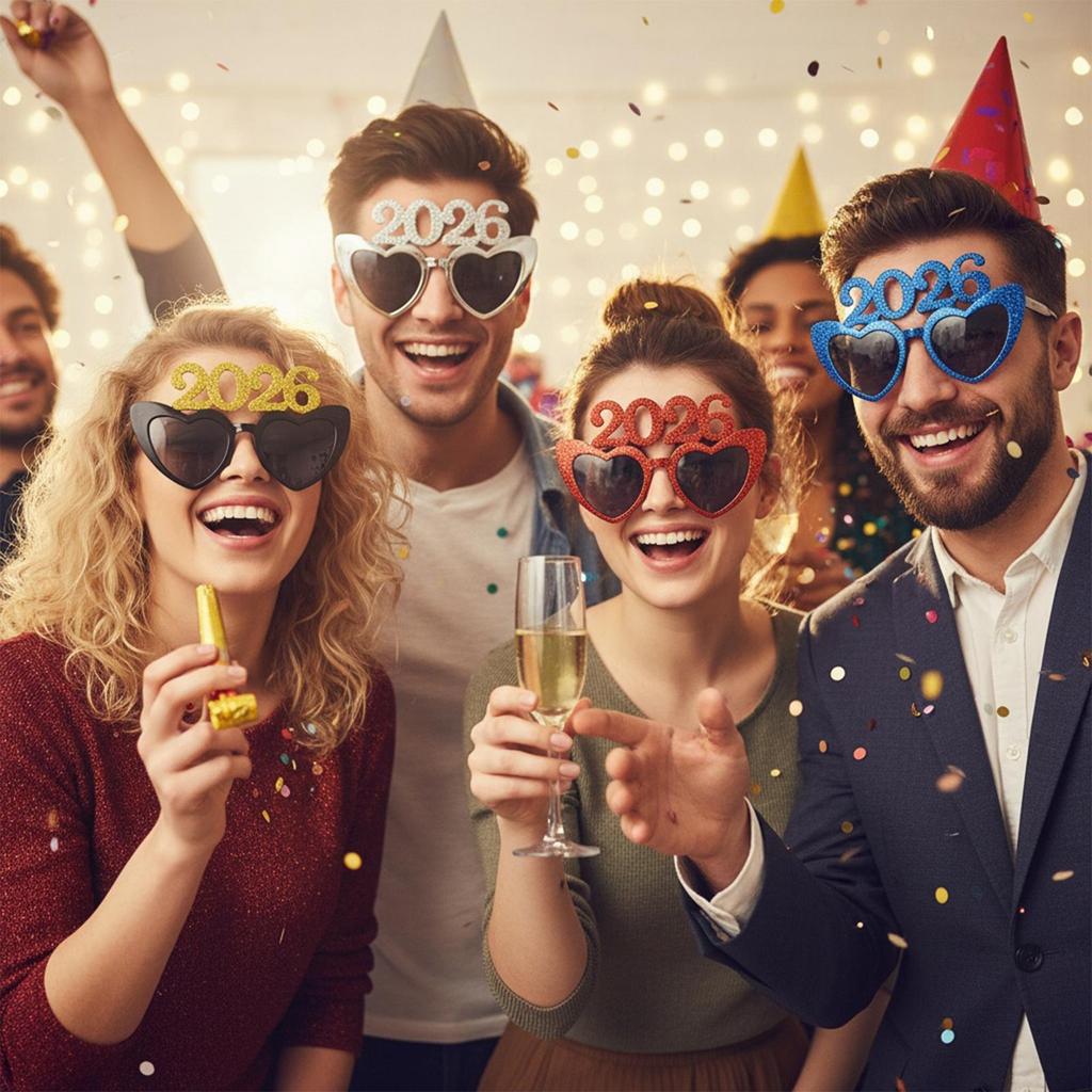 New Years Glasses Heart-Shaped Decoration New Year Party Glasses For Holiday Masquerade Carnivals Teen Adults Celebration Party