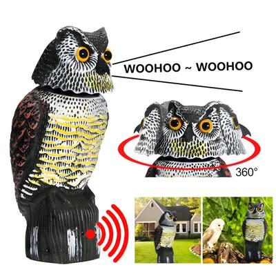 Garden Owl Decoy Weatherproof Owl Scarecrow with 360-Degree Rotating Head Bird Squirrel Deterrent Owl Statue To Scare Birds Away for Patio Porch
