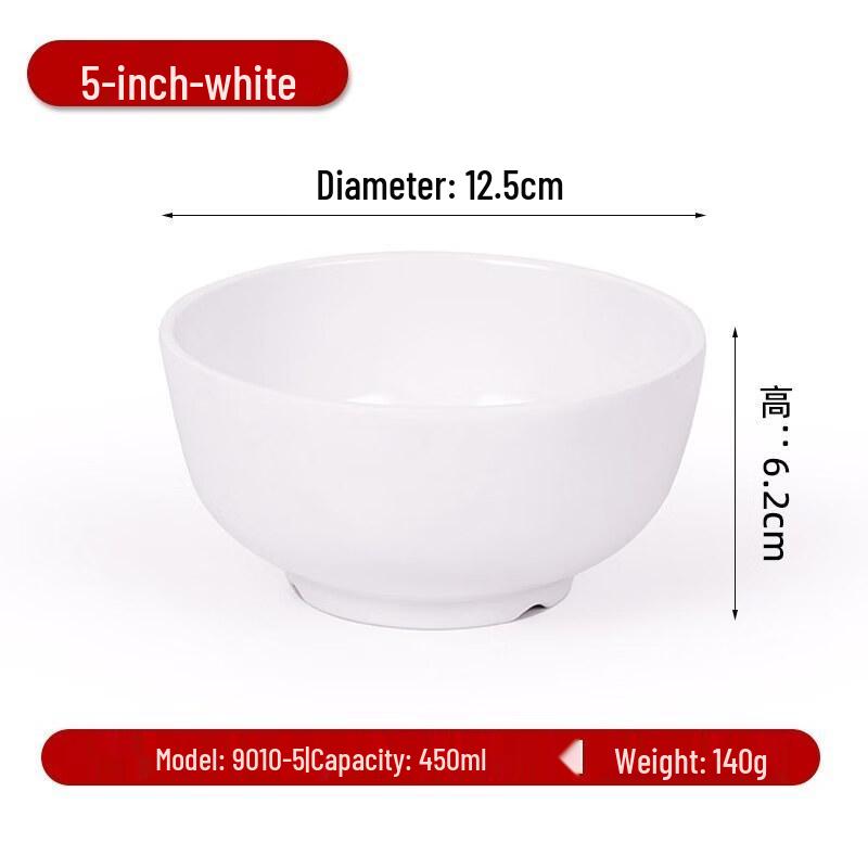 Thickened Melamine 5-inch White Rice Bowls (10-Pack)