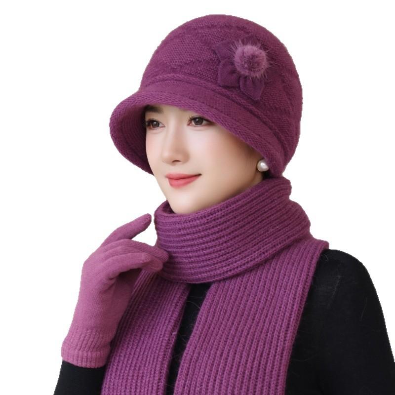 Warm Scarf Ear Protection Hat Middle Aged and Elderly Mother's Cold Protection  Old Lady's Cotton Hat  Elderly Woolen Hat  Women's Winter