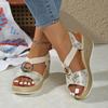 Women's Wide Width Peep-Toe Sandals, Metal Buckle Platform Wedge Heels, Roman Style Summer Shoes for Women