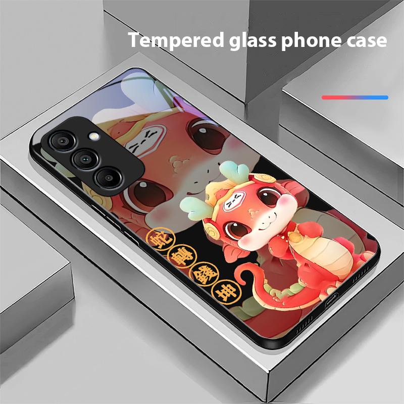 New Cartoon Snake For Samsung Galaxy A15 5G 54 4G 51 50 24 35 90 71 12 51 53 52S 80 22 34 Black Tempered Glass Phone Case
