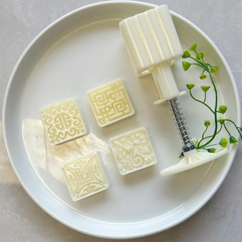 Convenient Square Pastry Molds Multifunctional Mooncakes Molds with 4 Different Pattern Artistic Treat Embosser