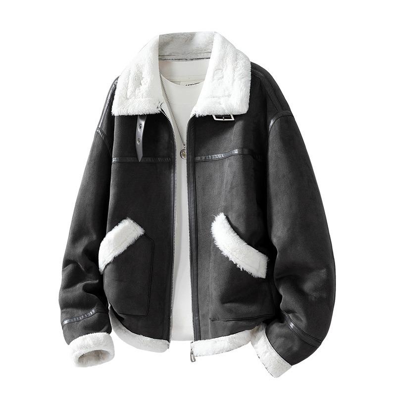 Lamb Wool Cotton-padded Coat for Men and Women Imitation Leather Fur Piled Thickened Cotton-padded Jacket Lapel Cotton-padded Jacket