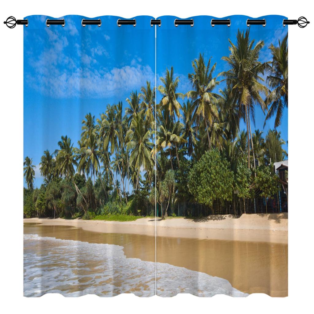 High-Density Blackout Curtains, Beach Curtains, Coconut Tree Seaside Series 6 Digital Printing Blackout Curtains