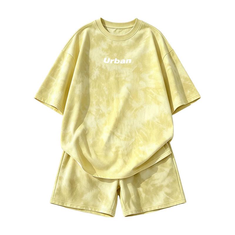 Women's Summer Tie-Dye Print Short Sleeve T-Shirt & Wide-Leg Shorts Set