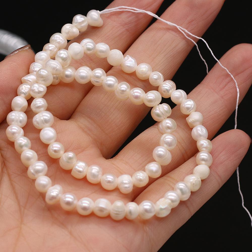 1String, 4-5mm White Natural Freshwater Near Round Pearls 36cm Loose Beads for Handmade Jewelry Craft Supplies, DIY Holiday Gifts