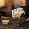 Creative Hand-painted Flower Ceramic Tea Jar with Bamboo Lid Sealed Storage Jar Portable Travel Tea Canister Home Decoration