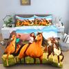 Spirit Riding Free Cartoon Horse Bedding Set Running Horses Print Duvet Cover Pillowcase Soft Kids Bedroom Bed Linens