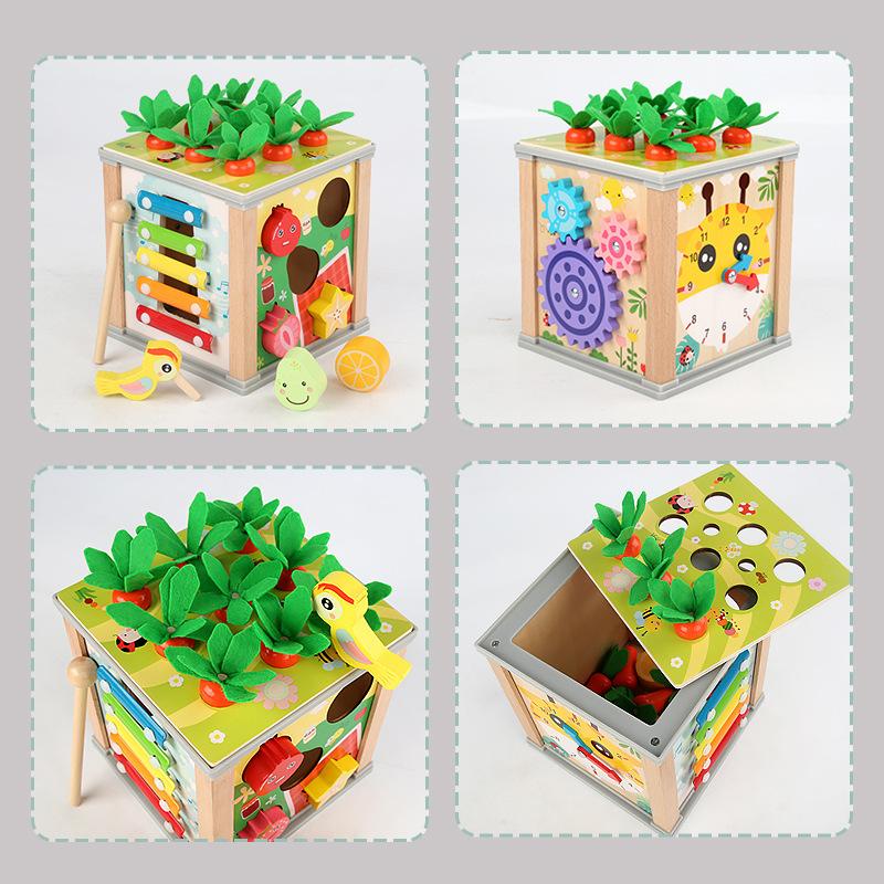 Multifunctional Six-Sided Treasure Box Enlightenment Round Beads Catch Insects Knock Piano Shape Pairing Learning Educational Toys