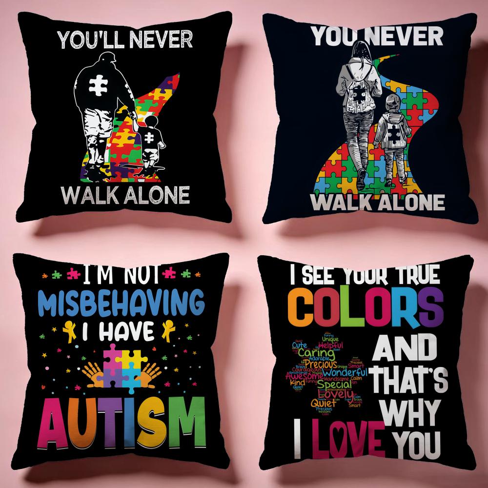 Hot AAutism Support Puzzleiou Cushion Cover Comfortable Durable Pillow Cover MultiScene for Home Office Car Sofa