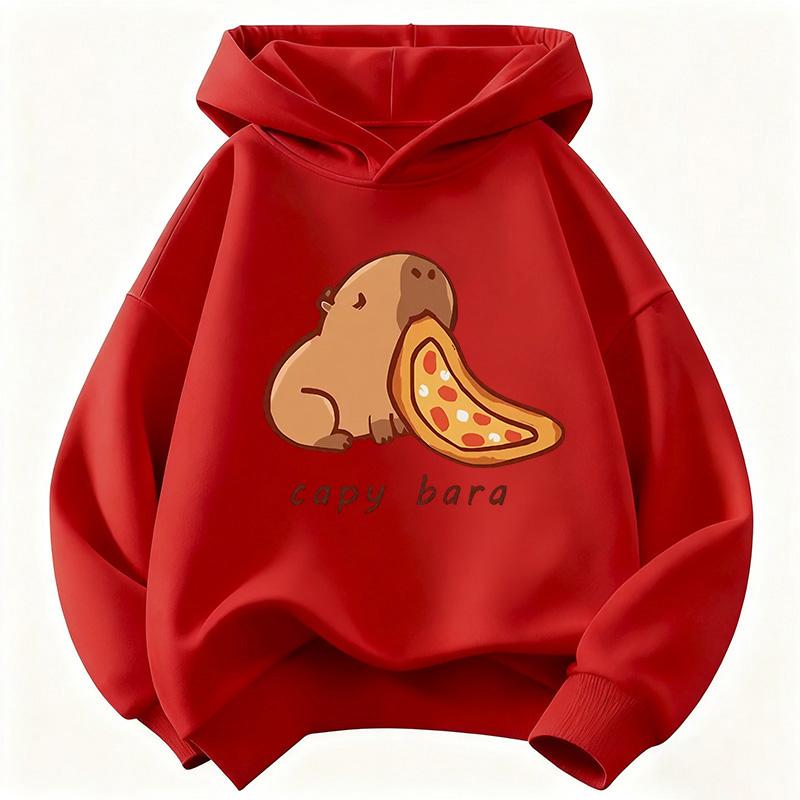 Felpa con Cappuccio Trendy Stampa Capibara Cartone Animato Che Mangia Cibo Felpa per Bambini Felpa Carina per Ragazzi Ragazze Autunno Primavera Felpe Casual