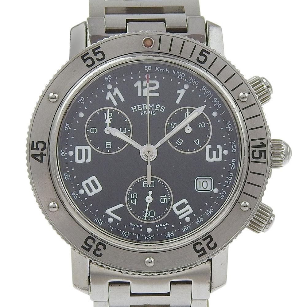 

HERMES Clipper Watches CL2.910 blackDial Stainless Steel Quartz Chronograph mens Used