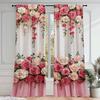2PCS Digital Printed Curtains, Pink White Rose Romantic Floral Gradient, Window Curtains for Living Room Bedroom Home Decoration