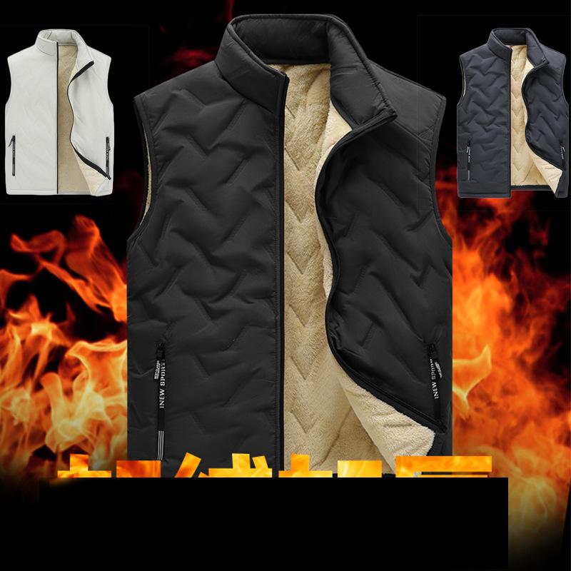 Autumn and Winter Fashion Men's Cotton Vest Jacket Casual Multifunctional Plus Size Warm Standing Collar Sleeveless Men's Top