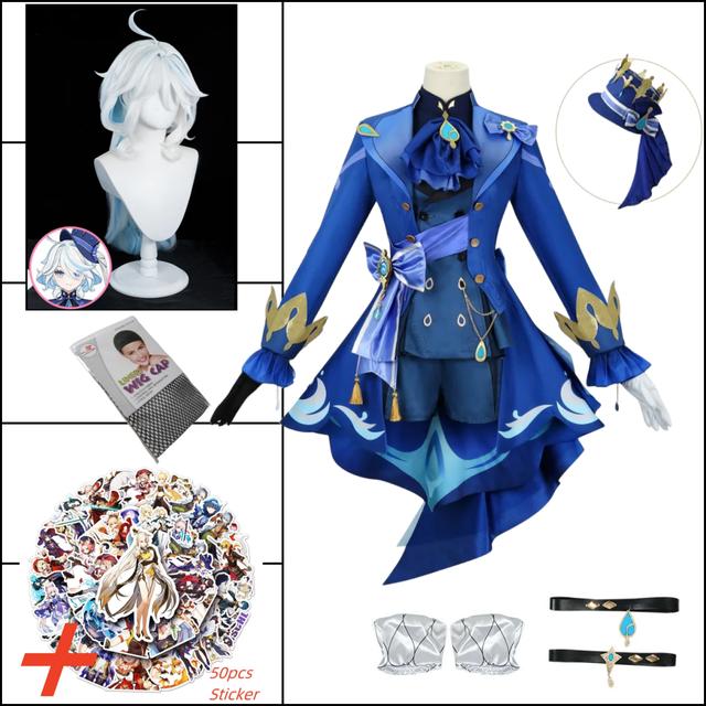 Focalors Cosplay Costume Fontaine Furina Cosplay Uniform Pants Hat Bow Wig Outfit Furina Cospla Halloween Carnival Women's Suits