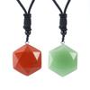 Mehrseitig geschliffener Naturstein Obsidian Hexagramm Anhänger Halskette Pulloverkette Verstellbar N547