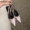 Fashion SUOJIALUN 2025 Spring New Brand Women Sandal Fashion Pointed Toe Shallow Slip On Slingback Shoes Thin High Heel Pumps Mules