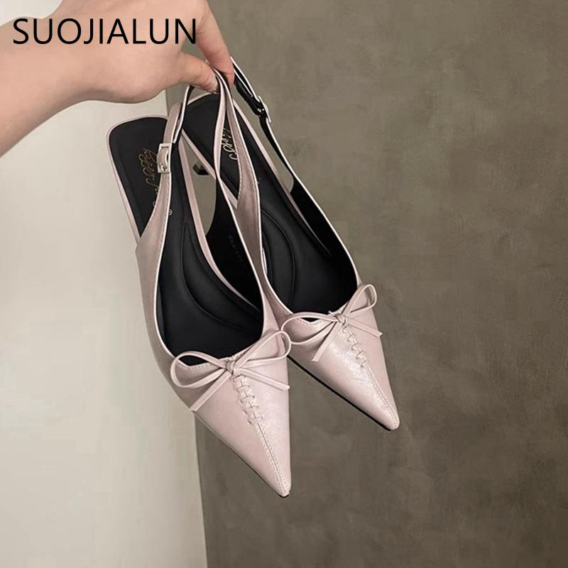 Fashion SUOJIALUN 2025 Spring New Brand Women Sandal Fashion Pointed Toe Shallow Slip On Slingback Shoes Thin High Heel Pumps Mules