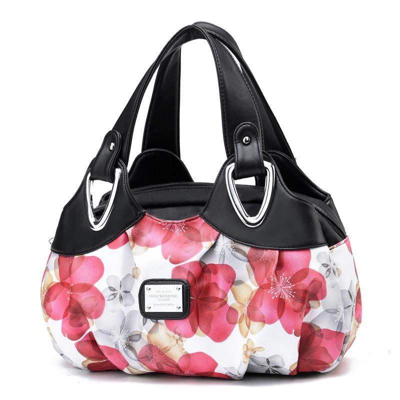 Flower Pu Leather Women Handbag Big Women's Shoulder Bags Famous Brand Design Lady Tote Handbag Colour Printing Crossbody