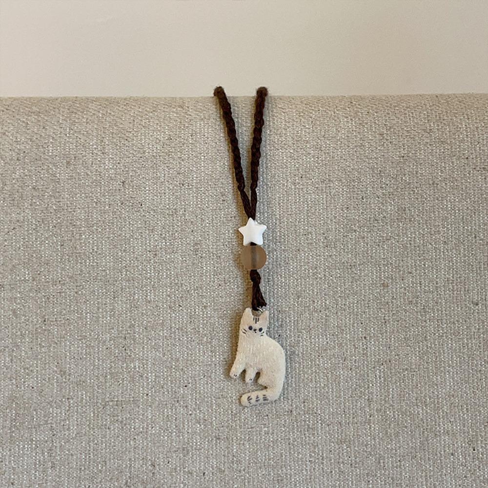 

Handmade~ Wool braided rope cat pendant necklace female autumn and winter cute long sweater chain childlike niche accessories