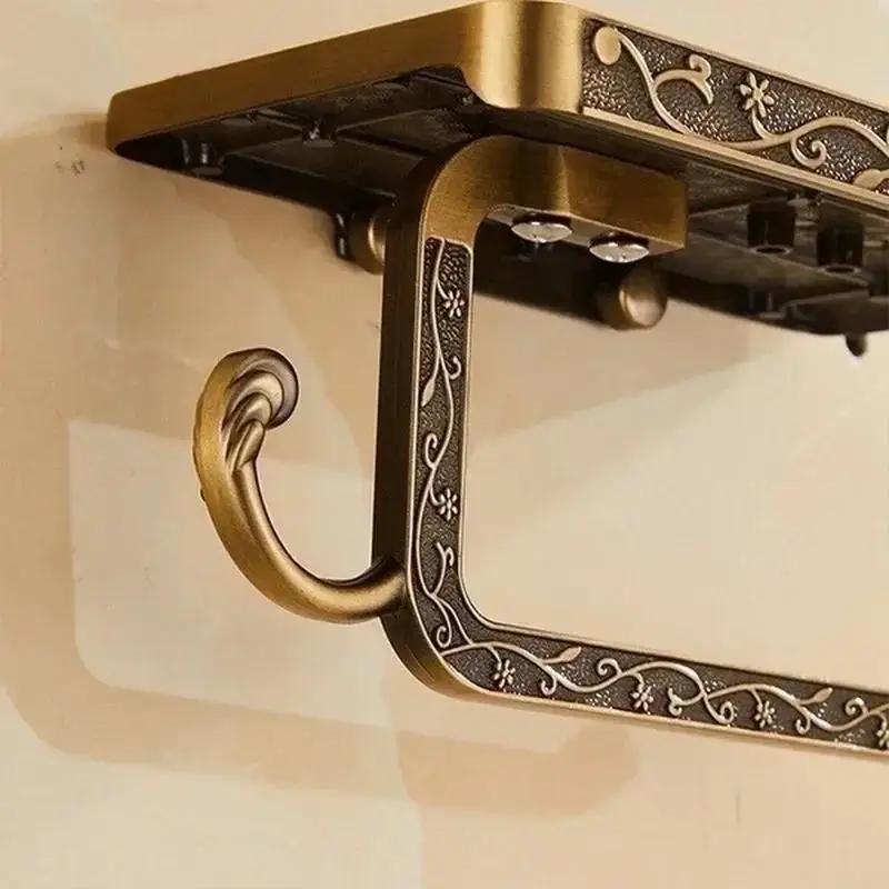 New 2025 Bathroom Towel Rack Toilet Paper Holder Box Carved Alloy Bathroom Paper Mobile Phone Holder with Shelf to 1