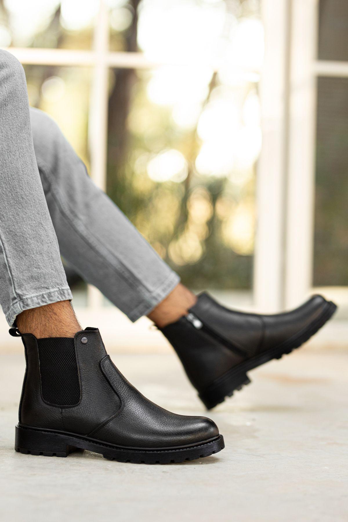 

Мужские модные ботинки из натуральной кожи на толстом каблуке с черным мехом внутри, холодные и водонепроницаемые повседневные ботинки на резиновой противоскользящей подошве 40