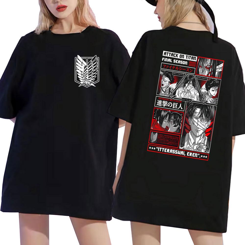 Anime Attack On Titan Wears Mikasa Ackerman Eren Jaeger Wings of Freedom Graphic Tee Tops Funny