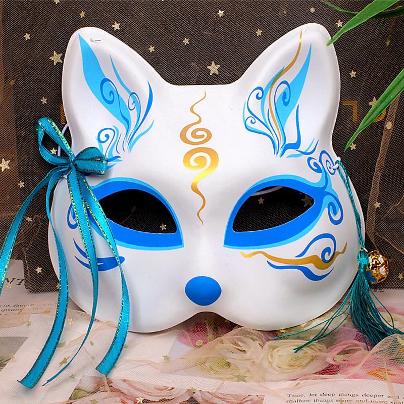 Świecąca Półtwarzowa Maska Lisa: Starożytny japoński styl anime dla kobiet i dzieci - Idealna dekoracja na Halloween