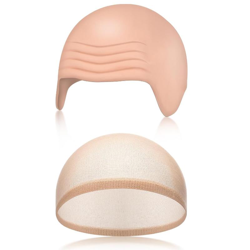 Stretchable Bald Cap Set Nylon Latex Durable Cosplay Headwear Halloween Wig Cap for Role Play Themed Party Stage Makeup Use
